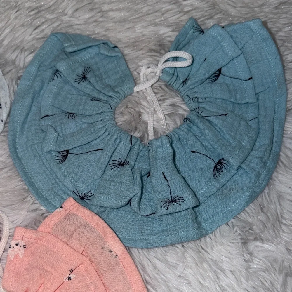 Baby Star and Bear Cat‎ Print Muslin Bibs Set - Blue, Pink, Gray NWOT